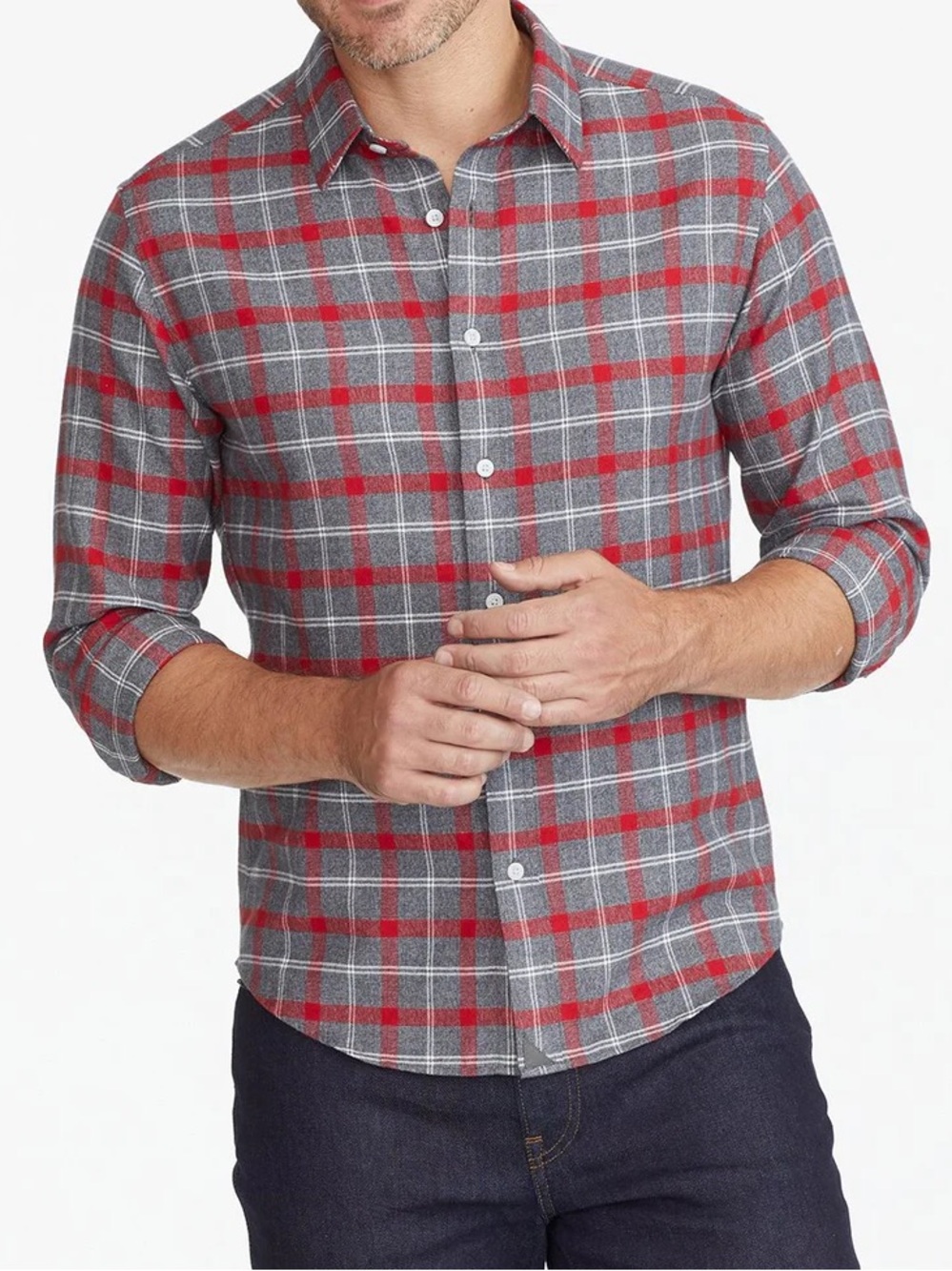 UNTUCKit Jaxon 100% Cotton Flannel Slim Fit Plaid Button Down Shirt Red Gray XL